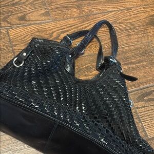 Cole Haan Black Woven Shoulder Bag with Luxurious Texture with matching Wallet